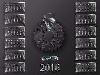Calendar 2018 and signs of the zodiac.