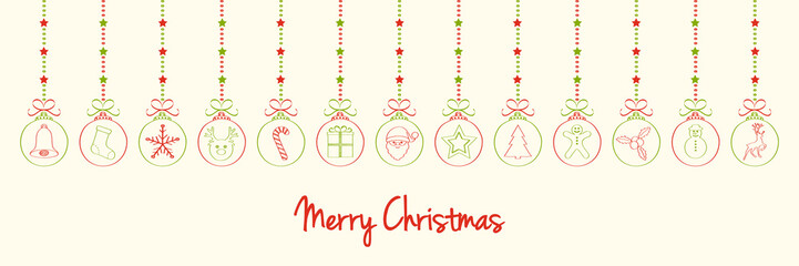 Naklejka na ściany i meble Merry Christmas - wishes with different hand drawn baubles. Vector.