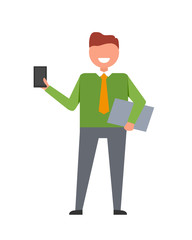 Businessman with Phone and Folder Illustration