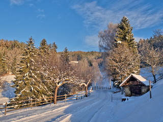 Winterlicher Wanderweg auf der Koralpe / Kärnten / Österreich