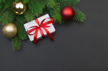 Christmas tree branch and gift box