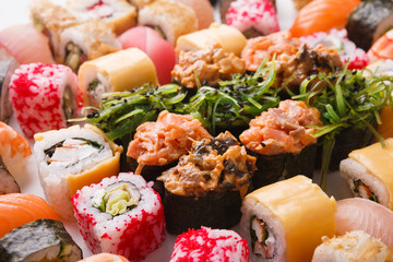 Set of sushi, maki and rolls background