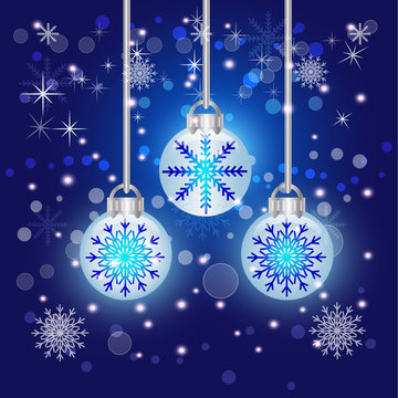 Christmas and ball decoration blue vector background