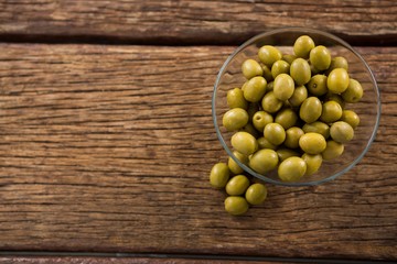 Marinated olives in glass bowl