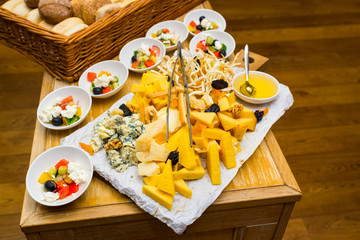 cheese platter on a buffet table