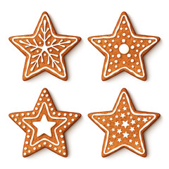 Set of gingerbread christmas star cookies with ornaments
