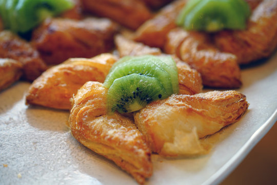 Danish Pinwheel Pastry With Kiwi Fruit On Top