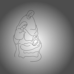 Nativity scene with Holy Family vector illustration doodle sketch hand drawn with black lines isolated on gradient gray background