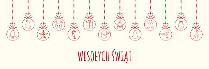 Naklejka na ściany i meble Wesolych Swiat - Merry Christmas in Polish. Concept of Christmas card with decoration. Vector.
