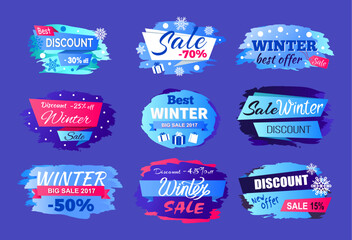 Winter Discount Best Offer Vector Illustration Set