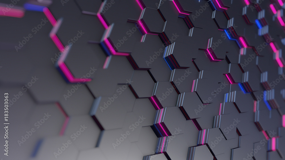 Aufkleber abstract hexagons background , 3d rendering, shallow depth of field.