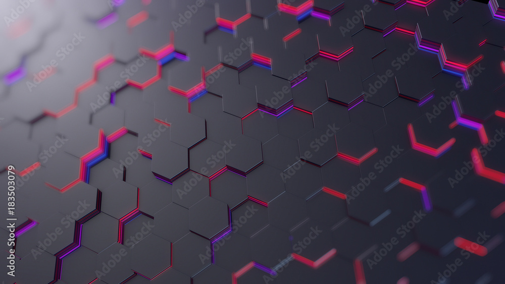 Aufkleber abstract hexagons background , 3d rendering, shallow depth of field.