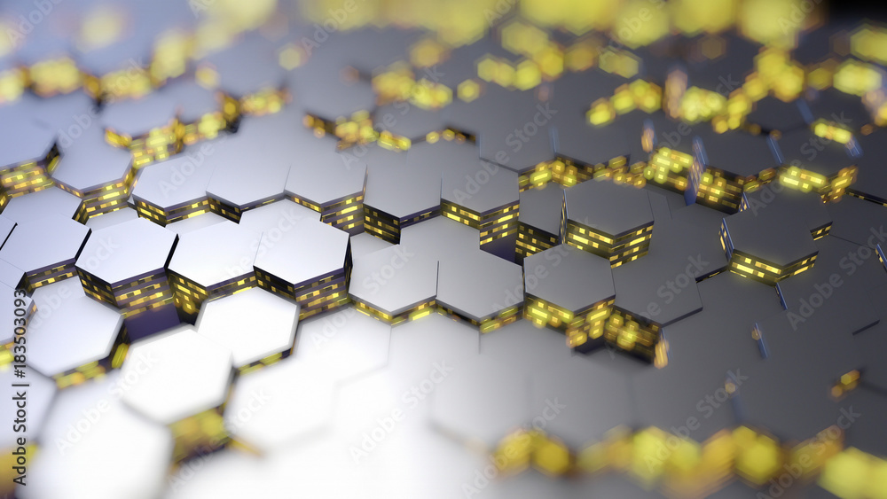 Aufkleber abstract hexagons background , 3d rendering, shallow depth of field.