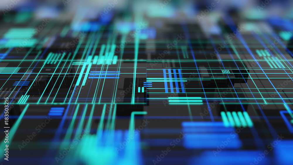 Poster abstract high tech digital technology background made of particles and metallic plates.