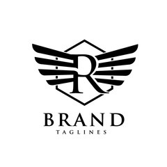 letters r with wings and hexagon logo vector, Creative Letter r with wings design element. letter r wings Corporate branding identity Vector template