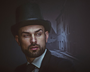 Englishman detective, retro style male portrait