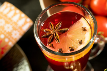 christmas festive table food drink decorated for sharing candle punch hot