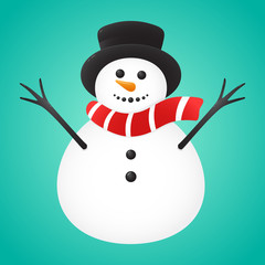 Funny Snowman isolated on turquoise background. Vector.