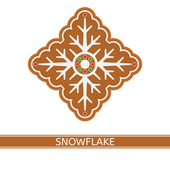 Vector illustration of gingerbread snowflake isolated on white background. Christmas cookie in flat style.