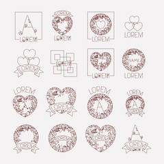 abstract heart vintage banner icon set monochrome silhouette vector illustration