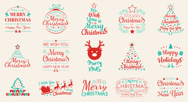 Big set of different Christmas calligraphy with icons. Vector.