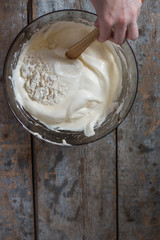mix the ingredients for the dough (raw batter)