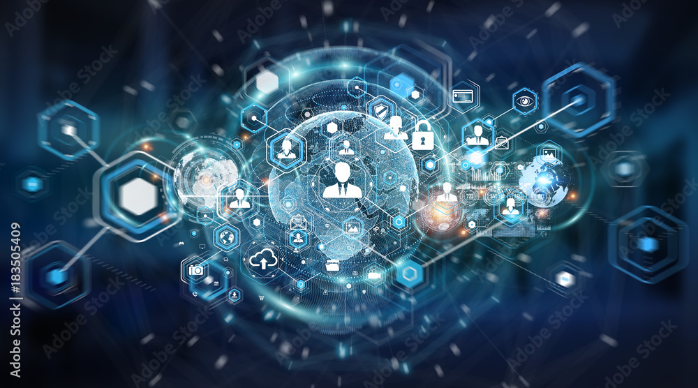 Aufkleber social media digital interface background 3d rendering