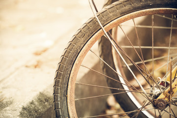 Detail of vintage Bicycle wheel with worn out tire