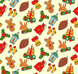 Christmas new year doodle seamless vector patterm