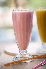 Fruit green smoothie. Summer and tropical mood. Cold blended drink, mint and mango smoothie.
