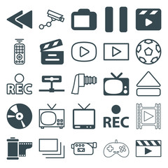 Set of 25 video filled and outline icons