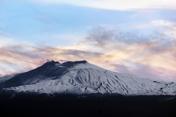 Fototapeta na wymiar mountain etna in colorful sky at sunset