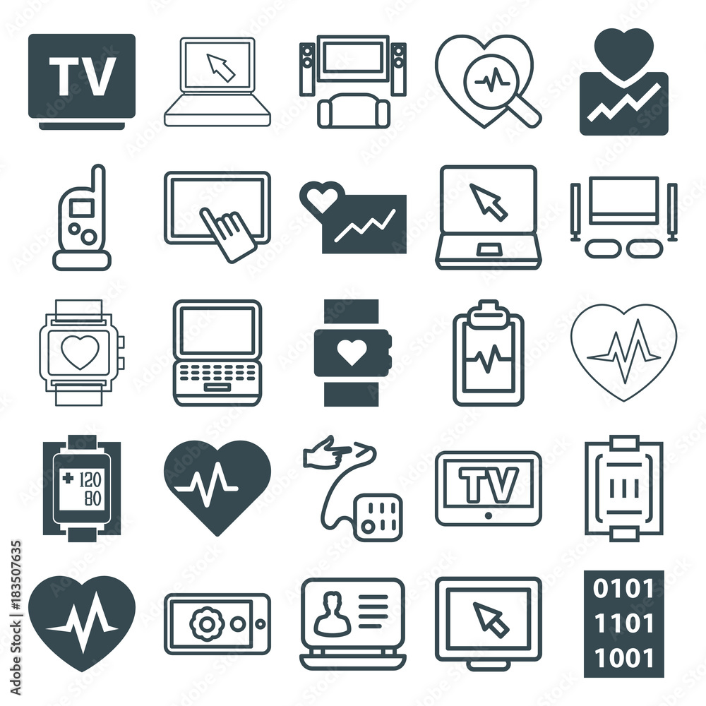 Poster set of 25 monitor filled and outline icons