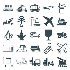 Set of 25 cargo filled and outline icons