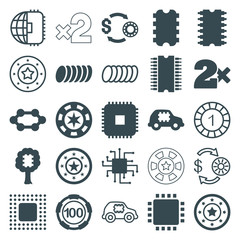 Set of 25 chip filled and outline icons