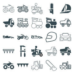Set of 25 motor filled and outline icons