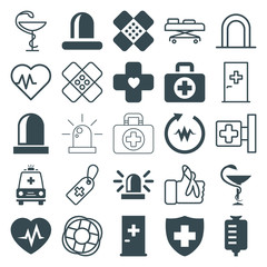 Set of 25 emergency filled and outline icons