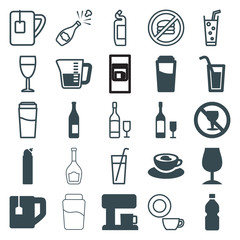 Set of 25 beverage filled and outline icons