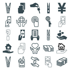 Set of 25 hold filled and outline icons