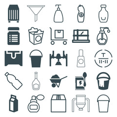 Set of 25 container filled and outline icons