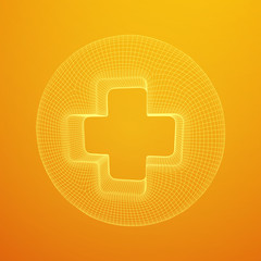 First aid medical cross wireframe low poly mesh, vector symbol illustration