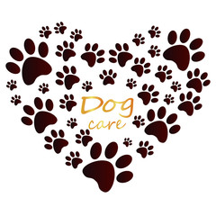 Fototapeta premium The heart of the dog tracks from the paws is the care of the dog. The idea for a veterinary poster, close-up. Dogs footprint