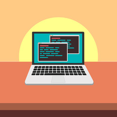 Java code on laptop screen. Programming and coding vector concept. Java coding program software, illustration of development and programming computer for your web design.
