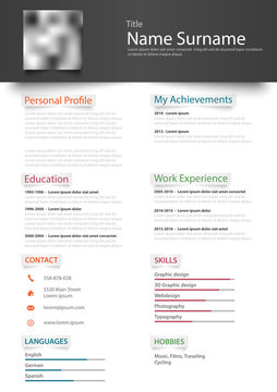 Professional personal resume cv with design stickers template