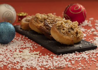 danish pastry on red background