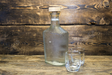 A bottle of alcohol on the table