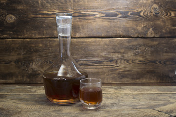 A bottle of alcohol on the table
