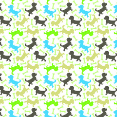 The pattern of cute colorful dogs with bones on the white background.