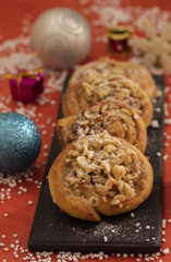 danish pastry on red background