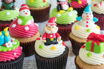 Christmas of cupcake on the wooden.